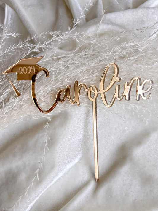 Custom name Graduation Topper |Custom Personalized Gold Acrylic 2024 Graduation Cake Topper | Class of 2024