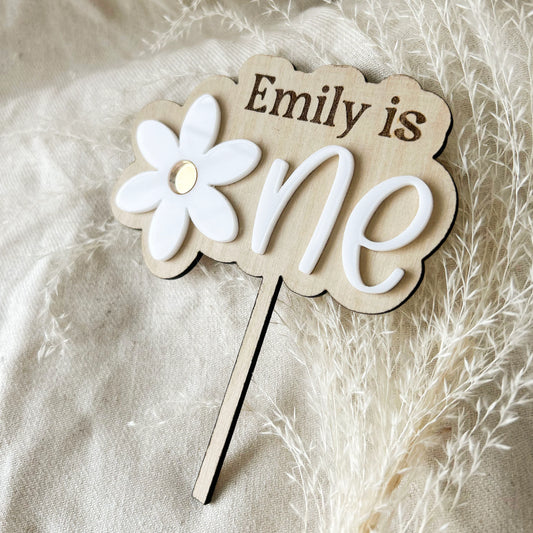 Acrylic Daisy 3D Cake Topper | Daisy Birthday Party Decor, Double Layered, Custom Personalized Name, Boho Retro Flower Groovy 1st Birthday