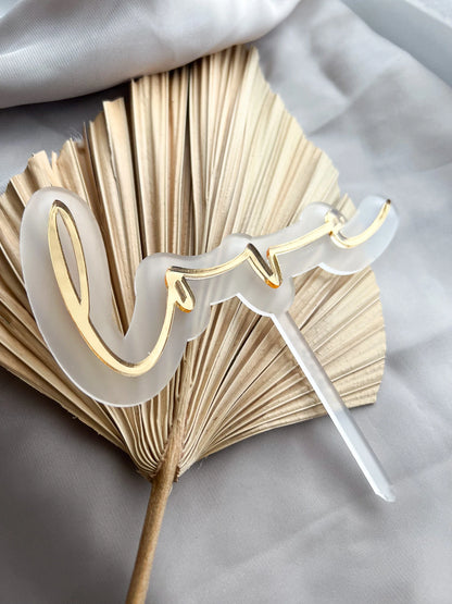 Gold Mirror Love Cake Topper - Elegant Two-Layered Wedding or Anniversary Decoration