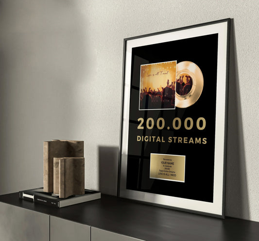 Custom Award Plaque , streaming Goal Gift , Gold Vinyl  Recognition Award , Award for Musicians, Singers, Artists, Producers