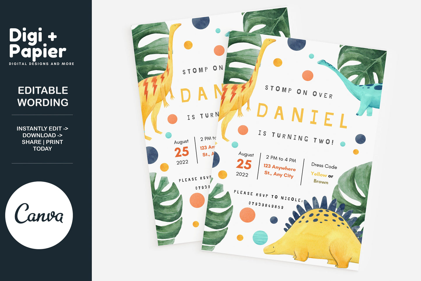 dino Invitation Dinosaur Birthday Invitation, jurassic, trex, dinosaur birthday, EDITABLE, INSTANT DOWNLOAD,Dino Evite Stomp Chomp , Canva