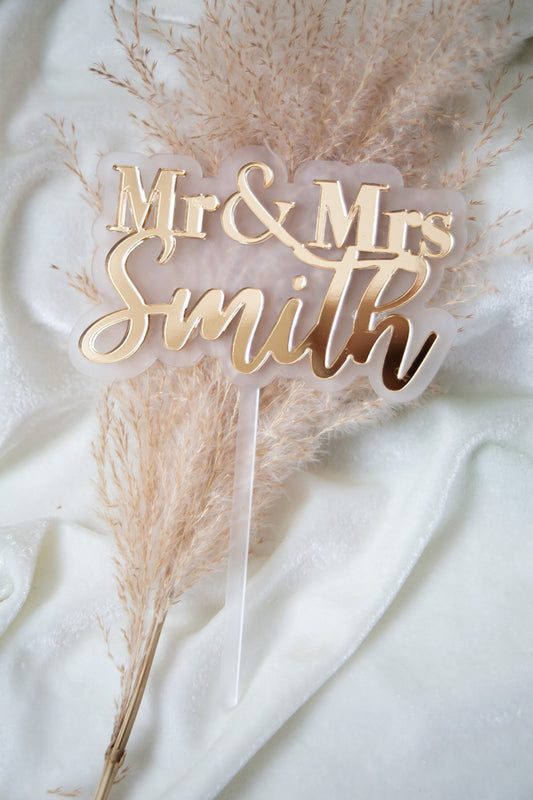 Personalised Wedding Cake Topper Mr & Mrs, Any Name Metallic Gold,3D Wedding Cake Topper ,Double Layer Acrylic Cake Topper ,Perspex Topper